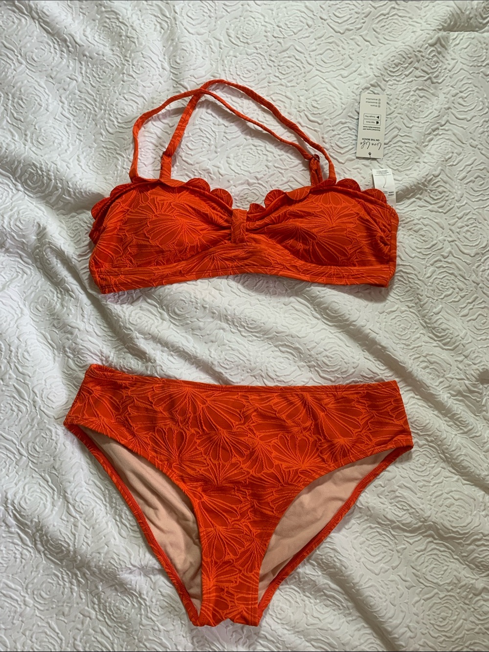NWT Cupshe Orange Scalloped Floral Bikini Set, Size L